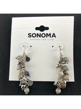 Sonoma Kohls Earrings Silver-tone Grey Beaded Dangles 1 1/2"